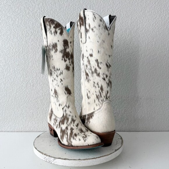 Lane Plain Jane Cowhide Cowboy Boots Tall Brown Western Hair on Hide Womens 10